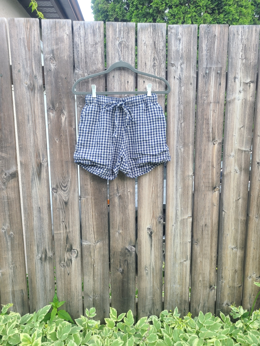 Gingham Drawstring Lounge Shorts in Navy and White